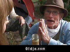 UhBabe presents: 2 old vagabonds fucking young girl in the woods