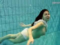 UhBabe presents: Girl in white panties swims in pool