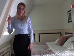 UhBabe presents: German female real estate agent secretary in pantyhose fuck
