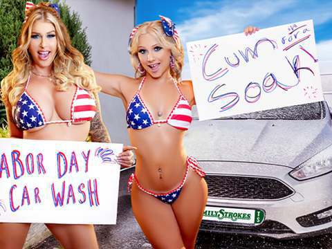UhBabe presents: Car wash duo shake tits and score big