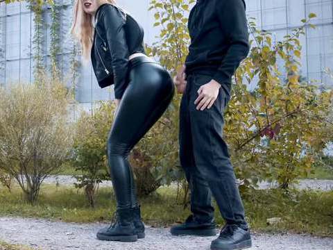 UhBabe presents: He cums on my latex leggings in public! - clothedpleasures