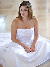 UhBabe presents: Busty glamorous amateur Danielle models wedding gown indoors & by the pool
