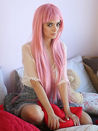 UhBabe presents: Teen sweetheart with a long pink hair gets nude and flashes her gorgeous breasts and pussy