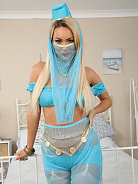 UhBabe presents: Lauren Louise from Layered-Nylons as a sexy genie wearing sheer pantyhose over white stockings