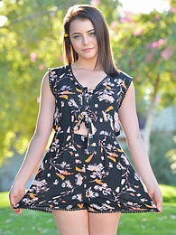 UhBabe presents: Svelte american dark-haired teen Kylie Quinn in shorts toys her twat outdoor